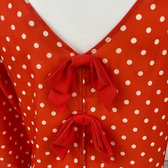 New York & Company Orange Polkadot Bow Back Top - Picture 4 of 11